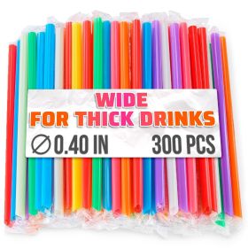 Large Pack of 300 Boba Straws Individually Wrapped Thick Smoothie Straws Disposable for Milkshakes Bubble Tea Ice Lattes & Lemonade Bar Supplies