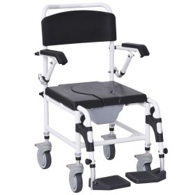 HOMCOM Commode Wheelchair, Rolling Shower Wheelchair with Wheels, Rectangle Detachable Bucket & Waterproof Design, 300 lbs