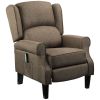 HOMCOM Wingback Brown Recliner Massage Chair with Heat Fabric Sofa Remote Control and Footrest for Living Room