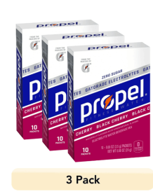 (3 pack) Propel Powder Packets with Electrolytes, Vitamins and No Sugar, Black Cherry, 0.08 oz, 10 Packets