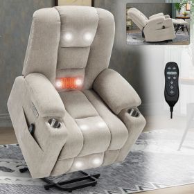 Power Lift Recliner Chair with Massage and Heat for Elderly, Overstuffed Wide Recliners, Heavy Duty Motion Mechanism with USB and Type C Ports