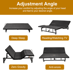 Adjustable Bed Base Frame Queen Bed Frame With Head And Foot Incline Wireless Remote 4 Ports USB, Under-Bed Nightlights