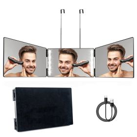 3 Way Mirror with LED Telescopic Hanger Tri-fold Mirror Personal Makeup Mirror with Micro USB Cable for Self Shaving Hair Cutting Dyeing Curling