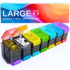 Extra Large Weekly Pill Organizer 2 Times a Day XL Pill Case Am Pm Rainbow Big Pill Box 7 Day Oversized Daily Vitamin Organizer Jumbo Pill Contai