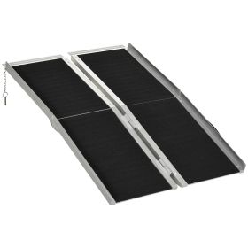 HOMCOM Wheelchair Ramp, 4ft, Aluminum, Portable, Non-Slip Surface, Black, for Steps, Doorways, Stairs