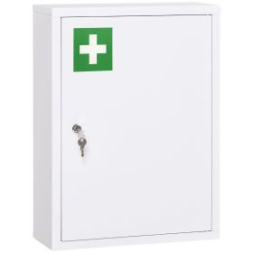 kleankin 16" x 21" Lockable Medicine Cabinet, 3 Tier Steel Medical Wall Box with 2 Keys and Shelves for Bathroom, White