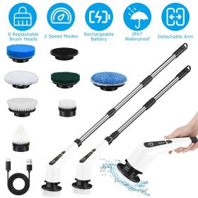 Electric Spin Scrubber Cordless Cleaning Brush Extendable with 8 Replaceable Heads 2 Speed Adjustable Extension Arm Bathroom Tub Tile Floor