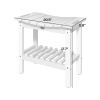 Outsunny 2-Tier Shower Bench, HDPE Weather Resistant Outdoor Side Table with Non-Slip Pads, Handles for Patio, Pool, White