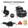 Dual Motor Infinite Position Up to 350 LBS Electric Medium size Genuine Leather Black Power Lift Recliner Chair with 8-Point Vibration Massage and Lum