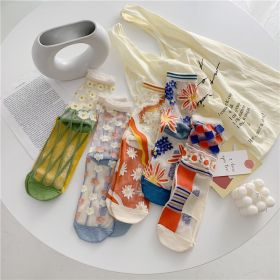 Retro Personality Breathable Glass Silk Socks Japanese Bright Color Socks (Option: 5 colors set-One size)