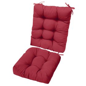 2Pcs Waterproof Rocking Chair Cushion Upper And Lower Back And Seat Sets With Non-Slip Ties Oxford Cloth Surface Polyester Filling Comfortable For Ind (Color: Wine Red)