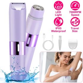 2 In 1 Bikini Trimmer For Women Dual Head Cordless Body Shaver IPX5 Waterproof Rechargeable Pubic Hair Razor Wet And Dry Use For Bikini Underarm Leg A (Color: Purple)