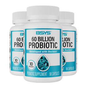 BSYS 60 Billion CFU Probiotic Capsules  Acid-Resistant Stomach-Resistant Formula  Intestinal Delivery Technology  Digestive & Immune Health Support  D (Option: Three bottles)
