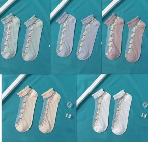 Women's Thin Spun Glass Lace Crystal Boat Socks (Option: 5pairs-Free Size)