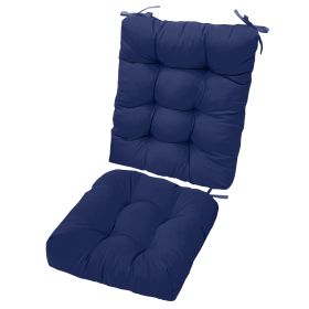 2Pcs Waterproof Rocking Chair Cushion Upper And Lower Back And Seat Sets With Non-Slip Ties Oxford Cloth Surface Polyester Filling Comfortable For Ind (Color: Navy Blue)