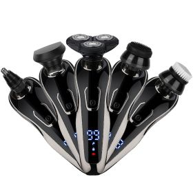 5 In 1 Electric Razor Shaver Rechargeable Cordless Head Beard Trimmer Shaver Kit IPX6 Waterproof Dry Wet Grooming Kit (Color: Black)