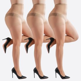 3 Pairs Plus Size Womens Sheer Tights 20D High Waist Control Top Pantyhose With Reinforced Toes (Option: NUDE-L)