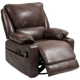 HOMCOM Recliner Massage Armchair with Heat Oversized Swivel Rocker with Footrest Remote and Side Pockets (Color: Brown)