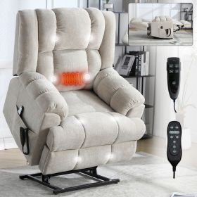 Dual Motor Heat Massage Infinite Position Up to 350 LBS Electric Power Lift Recliners with Power-Remote, Medium-firm and Heavy Duty (Color: Beige)